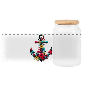 An Anchor with Flowers - Panoramic Cookie Jar with Wooden Lid - white - Front