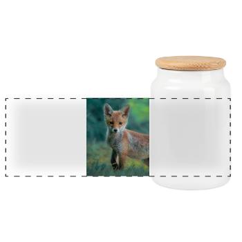Junger Fuchs - Panorama Keksdose mit Holzdeckel - Weiß - Vorne