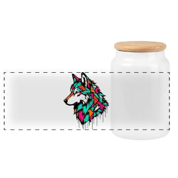Loup - Boîte à biscuits avec couvercle en bois - blanc - Devant