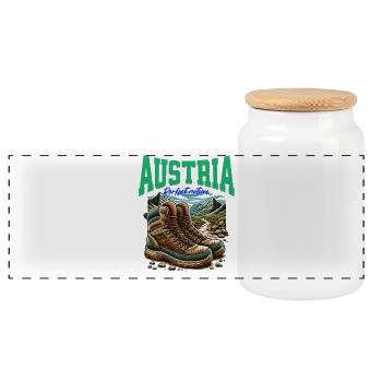 Austria cooles Wander Design - Österreich - Panoramic Cookie Jar with Wooden Lid - white - Front