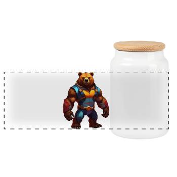Futuristic Warrior Bear - Panoramic Cookie Jar with Wooden Lid - white - Front