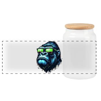Gorillas with Sunglasses - Panoramic Cookie Jar with Wooden Lid - white - Front