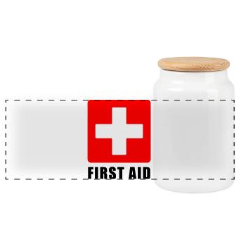 First Aid Medical Cross Sicherheitssymbol Vektor-Symbol - Panorama Keksdose mit Holzdeckel - Weiß - Vorne