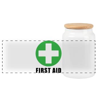 First Aid Medical Cross Sicherheitssymbol Vektor-Symbol - Panorama Keksdose mit Holzdeckel - Weiß - Vorne