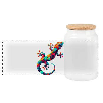 Gecko - Panoramic Cookie Jar with Wooden Lid - white - Front