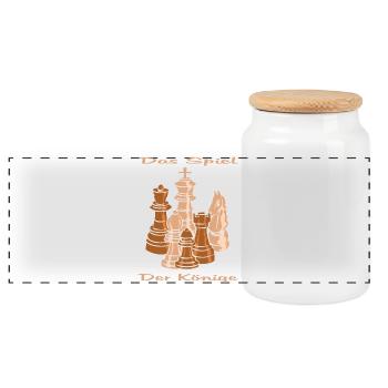 Schach figuren - Panorama Keksdose mit Holzdeckel - Weiß - Vorne