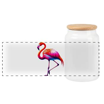 Flamingo - Panoramic Cookie Jar with Wooden Lid - white - Front