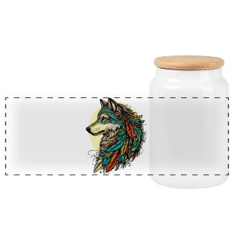 Loup amérindien Peaux-rouges d’Amérique - Boîte à biscuits avec couvercle en bois - blanc - Devant