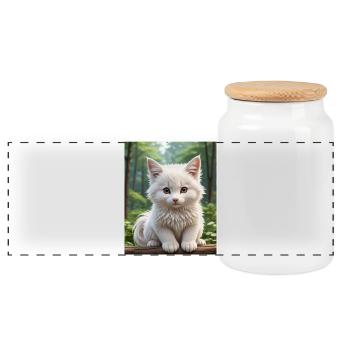 Chat mignon - Boîte à biscuits avec couvercle en bois - blanc - Devant