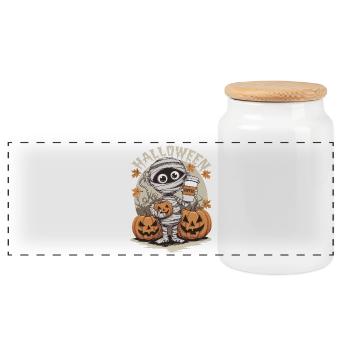 Adorable momie d’Halloween avec citrouille - Boîte à biscuits avec couvercle en bois - blanc - Devant