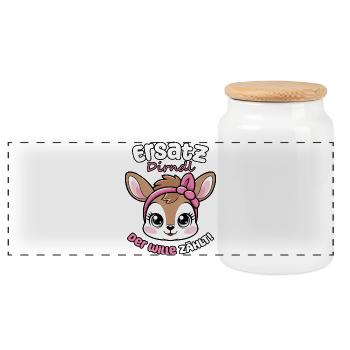 Kawaii Hirsch says replacement dirndl, the will counts! - Panoramic Cookie Jar with Wooden Lid - white - Front