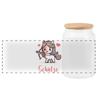 Schütze Design für Sternzeichen-Fans – Kawaii - Panorama Keksdose mit Holzdeckel - Weiß - Vorne