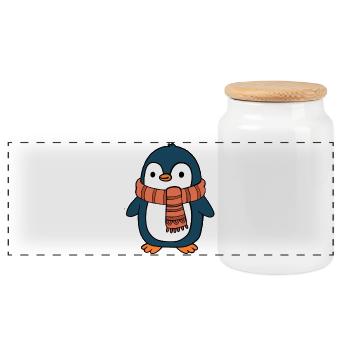 Pinguin - Panorama Keksdose mit Holzdeckel - Weiß - Vorne