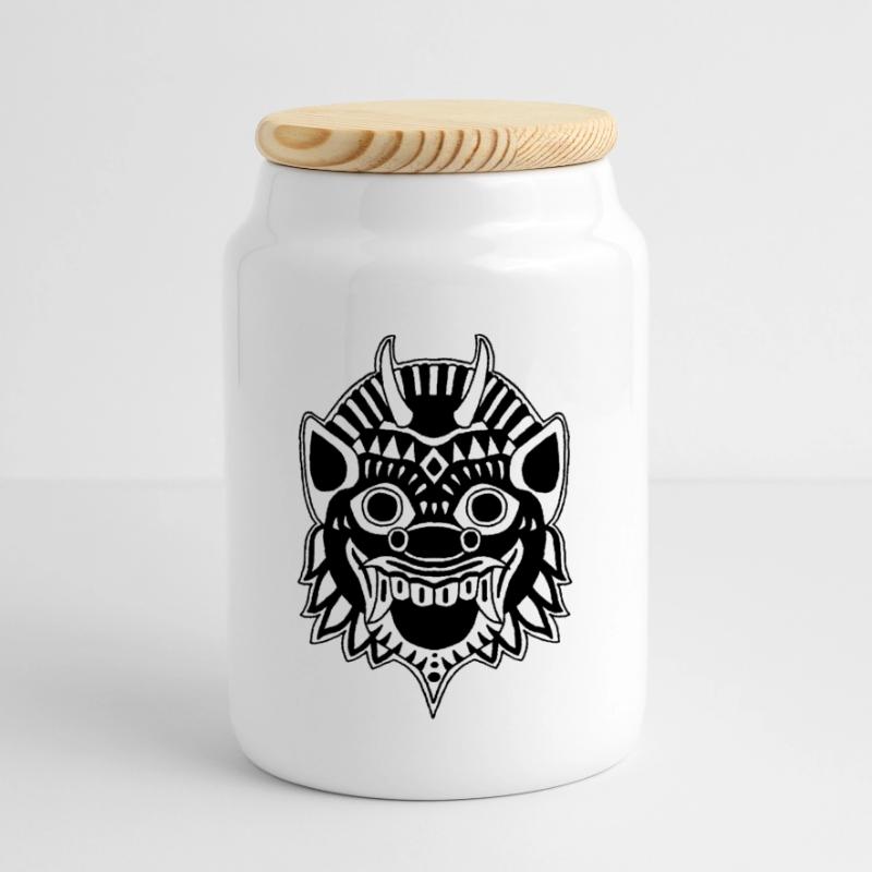 Drache oder Dämon? Panorama Keksdose mit Holzdeckel