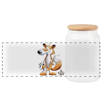 Renard avec lapin jouet et peluche - Boîte à biscuits avec couvercle en bois - blanc - Devant