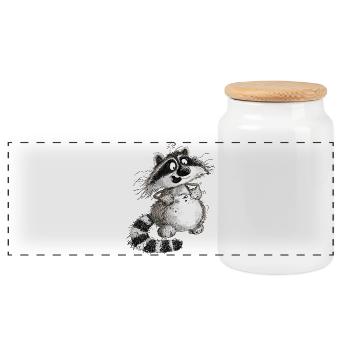 Lustiger Waschbär Cartoon Wildtier - Panorama Keksdose mit Holzdeckel - Weiß - Vorne