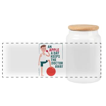 An apple away keeps the doctor away - Panoramic Cookie Jar with Wooden Lid - white - Front