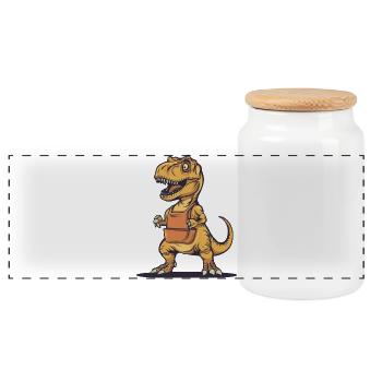 Humorvoller Dinosaurier mit Schürze - Panorama Keksdose mit Holzdeckel - Weiß - Vorne