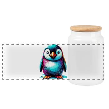 Penguin - Panoramic Cookie Jar with Wooden Lid - white - Front