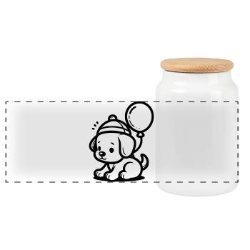 Puppy - Panoramic Cookie Jar with Wooden Lid - white - Front