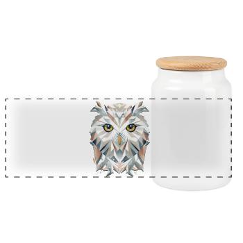 Majestic Snowy Owl - Geometric Elegance - Panoramic Cookie Jar with Wooden Lid - white - Front