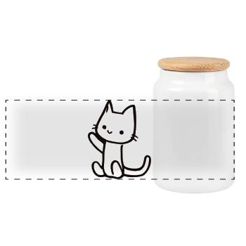 Katzen-Skizze im Lineart-Style - Panorama Keksdose mit Holzdeckel - Weiß - Vorne