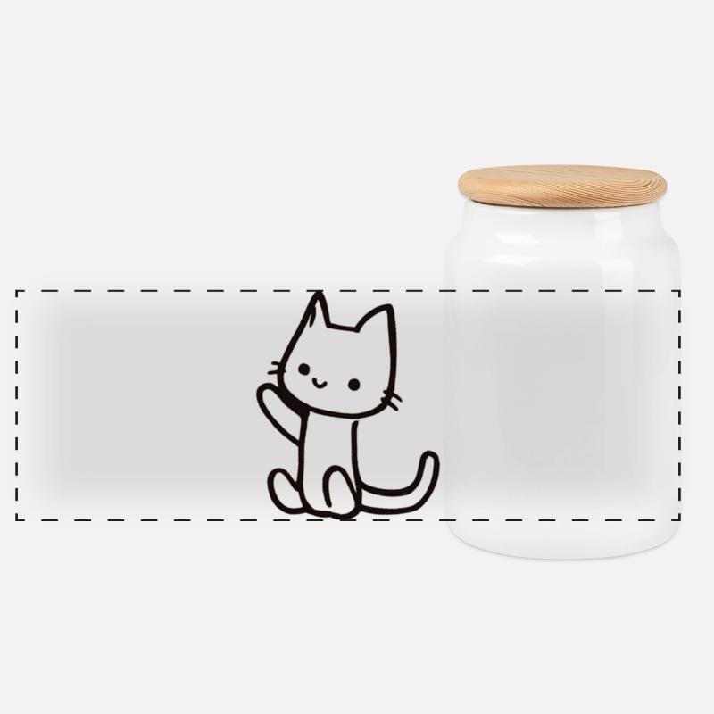 Katzen-Skizze im Lineart-Style - Panorama Keksdose mit Holzdeckel - Weiß