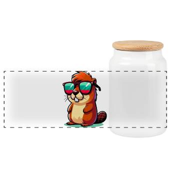 Beaver - Panoramic Cookie Jar with Wooden Lid - white - Front