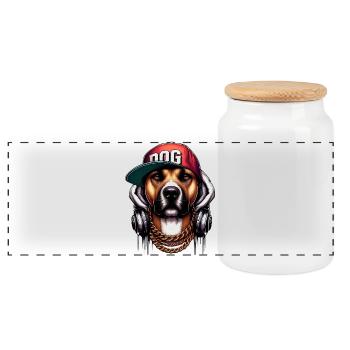 Chien - Boîte à biscuits avec couvercle en bois - blanc - Devant