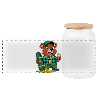 Cool Skater Bear - Panoramic Cookie Jar with Wooden Lid - white - Front