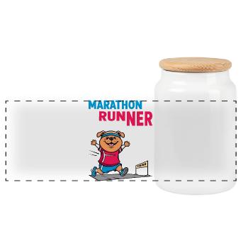 Dog Marathon Runner - Panoramic Cookie Jar with Wooden Lid - white - Front