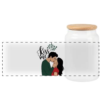 Kiss Me Under the Mistletoe - Panoramic Cookie Jar with Wooden Lid - white - Front
