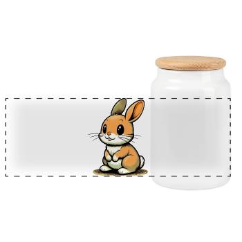 Rabbit - Panoramic Cookie Jar with Wooden Lid - white - Front