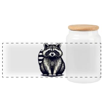 Raccoon - Panoramic Cookie Jar with Wooden Lid - white - Front