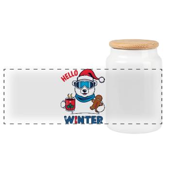 Polar bear with gingerbread - Panoramic Cookie Jar with Wooden Lid - white - Front