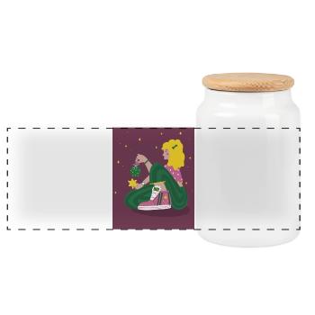 Fille de Noël avec des étoiles - Boîte à biscuits avec couvercle en bois - blanc - Devant