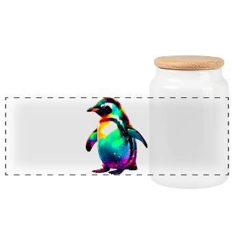 Pingouin - Boîte à biscuits avec couvercle en bois - blanc - Devant