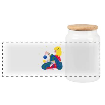 Fille de Noël avec des étoiles rouge-bleu-vert - Boîte à biscuits avec couvercle en bois - blanc - Devant