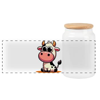 Cow - Panoramic Cookie Jar with Wooden Lid - white - Front