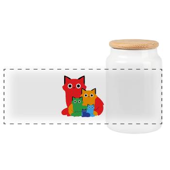 Family of Colorful and Playful Cats - Panoramic Cookie Jar with Wooden Lid - white - Front