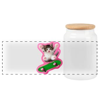 Kitty patineur joyeux avec planche à roulettes verte - Boîte à biscuits avec couvercle en bois - blanc - Devant