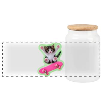 Skater Kitty avec skateboard rose - Boîte à biscuits avec couvercle en bois - blanc - Devant
