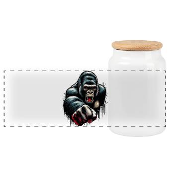 Gorilla - Panorama Keksdose mit Holzdeckel - Weiß - Vorne