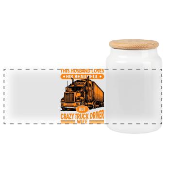 Camionneur Fou et Épouse Passionnée - Boîte à biscuits avec couvercle en bois - blanc - Devant