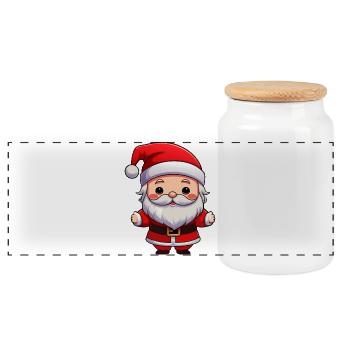 Kawaii Santa Cartoon Christmas Vibes - Panoramic Cookie Jar with Wooden Lid - white - Front