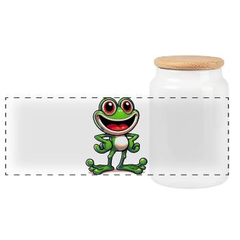 Grenouille - Boîte à biscuits avec couvercle en bois - blanc - Devant