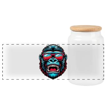Gorillas with sunglasses - Panoramic Cookie Jar with Wooden Lid - white - Front
