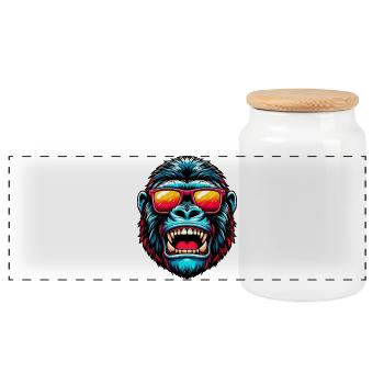 Gorillas with sunglasses - Panoramic Cookie Jar with Wooden Lid - white - Front