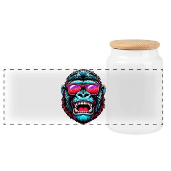 Gorillas with sunglasses - Panoramic Cookie Jar with Wooden Lid - white - Front