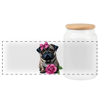 Mops Hund - Panorama Keksdose mit Holzdeckel - Weiß - Vorne
